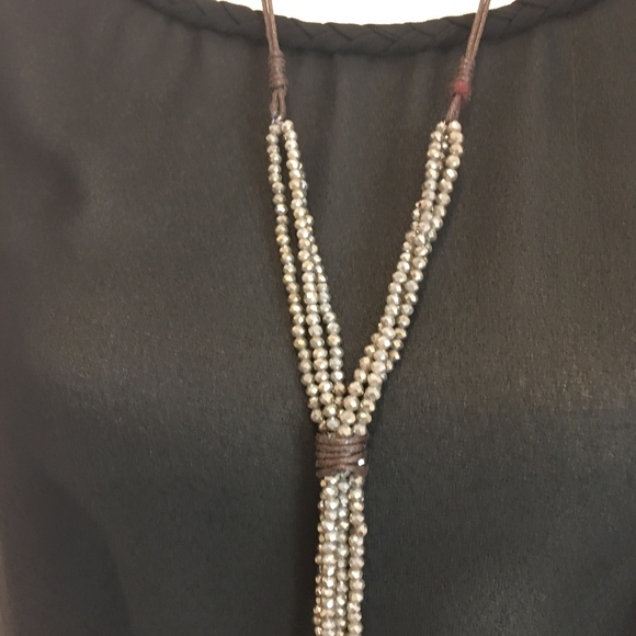 Gray/Silver Crystal Beaded Tassel Necklace Boutique - Picture 7 of 8